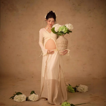 MQTIME  -  Women Photography Props Maternity White Elegant Pregant Split Top with Skirt Pregnancy Dresses Studio Photo Shoot Photo Clothes